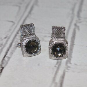 💚✨ Vintage Swank Silver & Green Rhinestone Wrap-Around Cufflinks